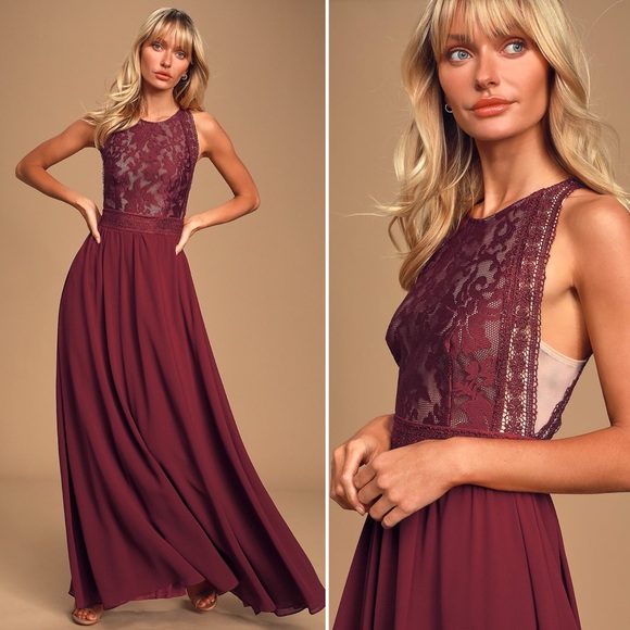 forever and always burgundy lace maxi dress